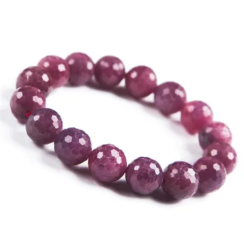 

6mm--15mm Pink Rose Natural Genuine Ruby Gemstone Crystal Faced Bead Stretch Bracelet