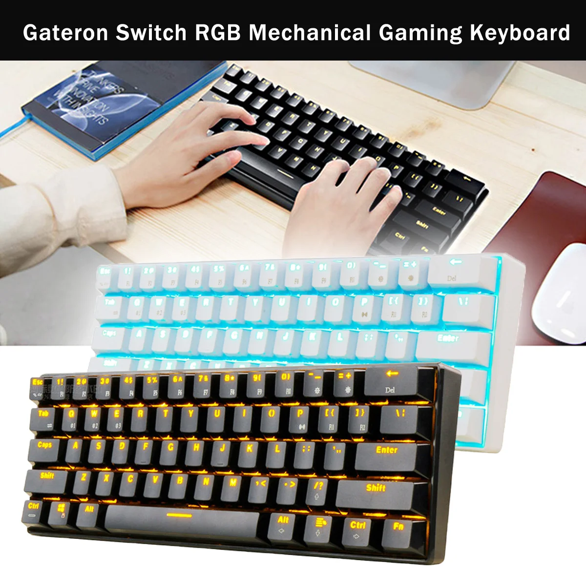 

RK 61 Gateron Switch RGB Mechanical Gaming Keyboard bluetooth LED Backlit Waterproof for Desktop English Layout