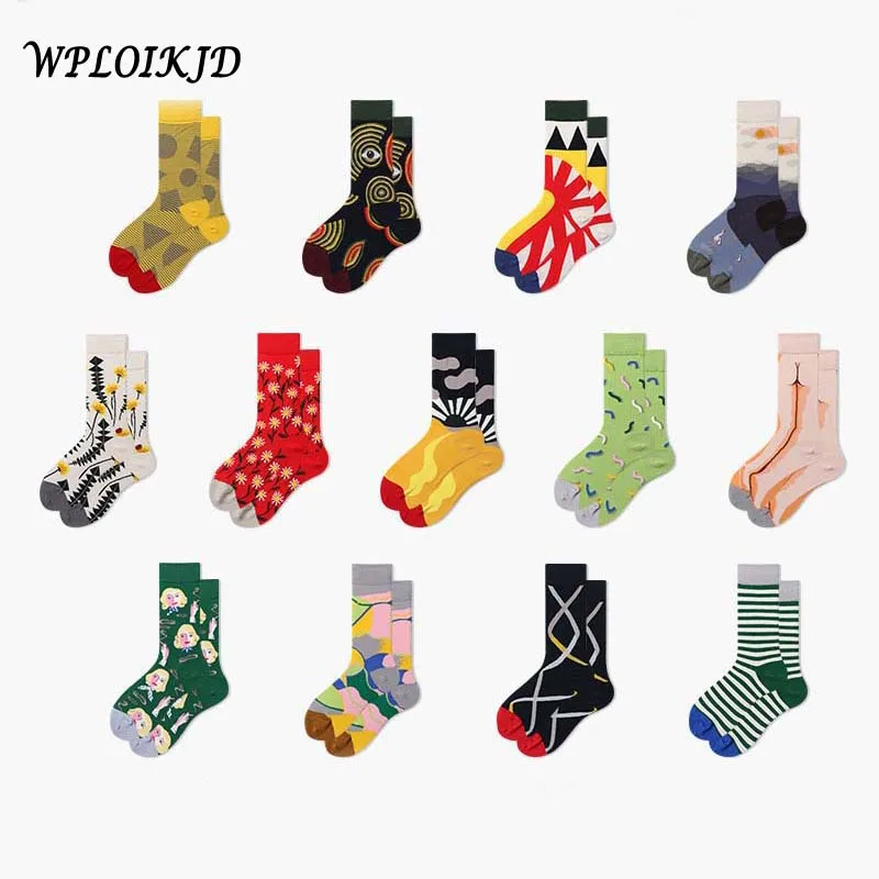 [WPLOIKJD]New Fashion Cotton Creative Men's Socks Harajuku Colorful Funny Streetwear Hip Hop Happy Socks Skarpetki For Male Gift