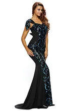 V-ausschnitt Cocktail Lange Formale kleid frauen Bodenlangen Robe De Soiree Partei Schwarz Pailletten Verschönerung Elegante 60844