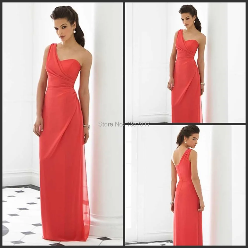 Wedding Long Coral Bridesmaid Dresses online get cheap coral bridesmaid dresses aliexpress com after six dress watermelon elegant one shoulder sweetheart bodice chiffon long free