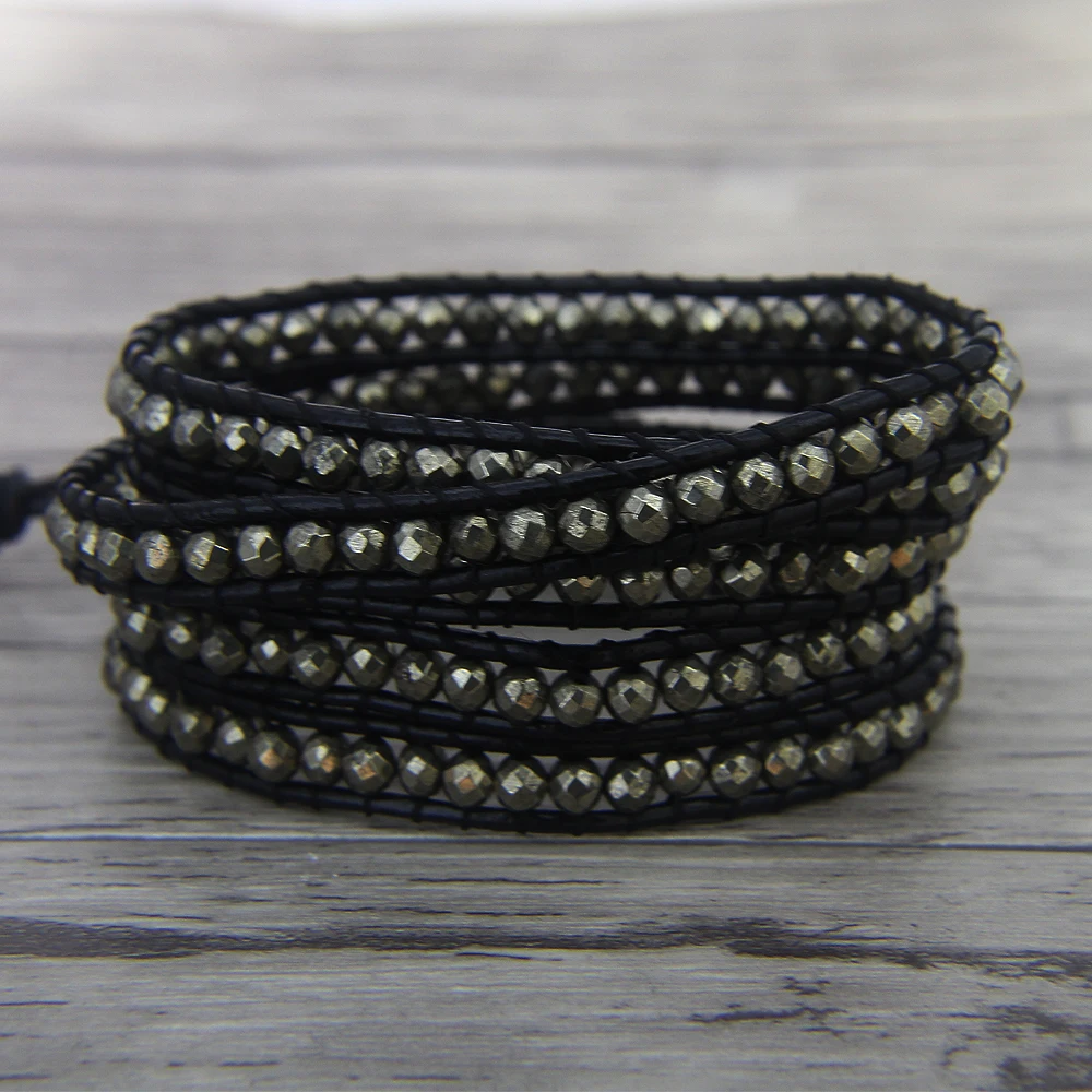 font b Gold b font Pyrite bead wrap font b bracelet b font BOHO Pyrite