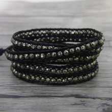 Gold Pyrite bead wrap bracelet BOHO Pyrite bead bracelet 5 rows leather wrap bracelet gypsy wrap