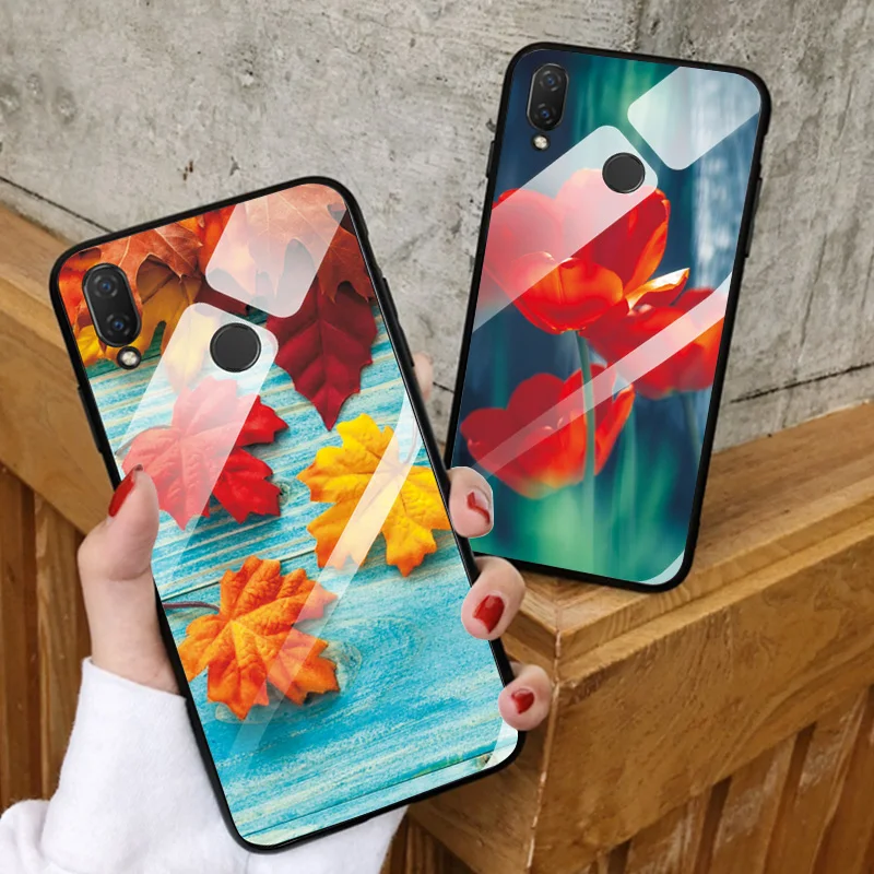 YOUVEI Phone Cases For Huawei PSmart 2019 Honor 10 Lite Case Coque Play 8C 8X Tempered Glass Plant Flower Cover |