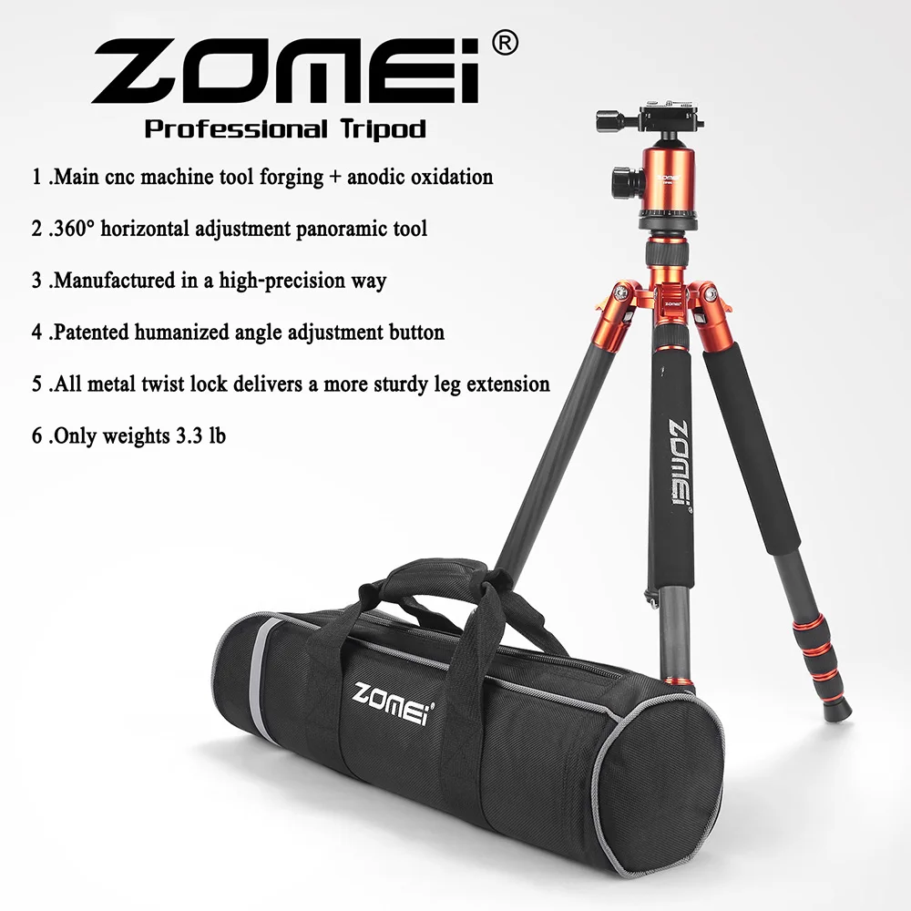 ZOMEI Z818C штатив для камеры и монопод дорожный штатив из углеродного волокна с шаровой головкой 360 градусов и сумкой для цифровой камеры SLR DSLR