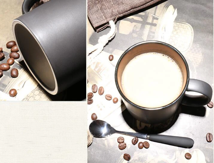 Керамическая черная матовая кружка большой емкости, креативные минималистичные матовые кофейные чашки, с ложкой большая емкость кружка