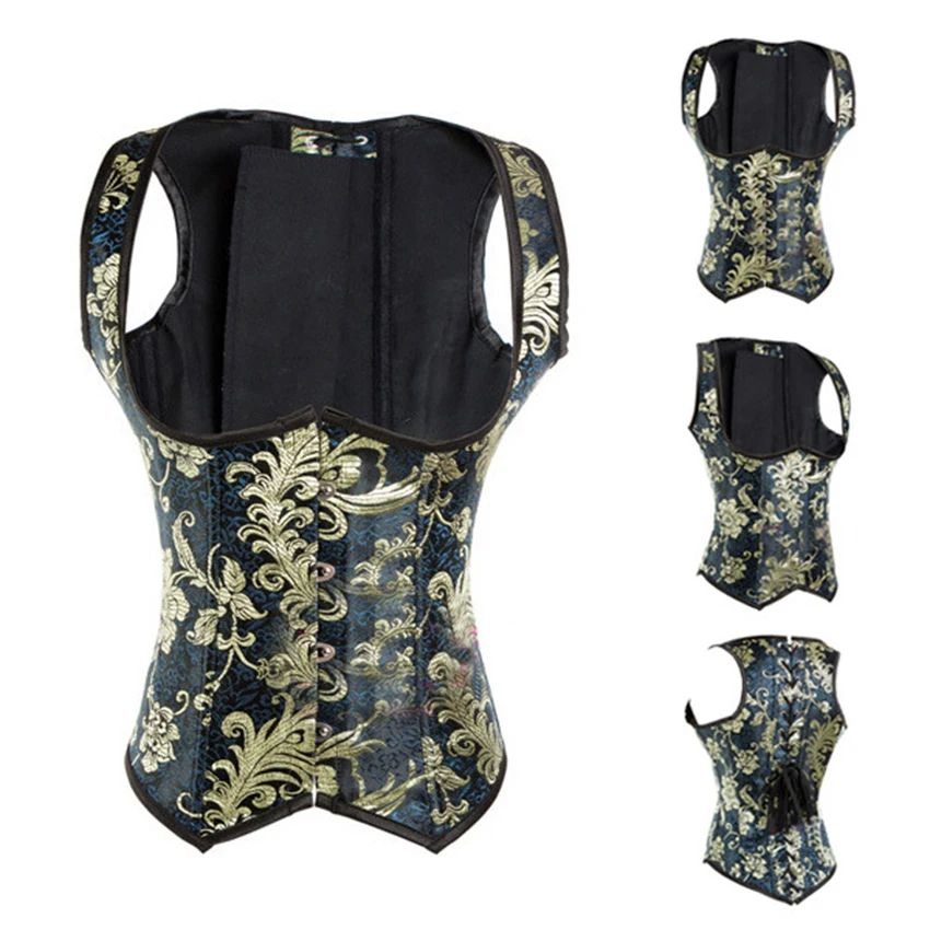

Medieval Ladies' Retro-Palace Corset Female The Renaissance back straps Flower Printed Top Clothes Women