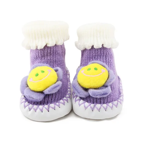 Мультфильм детские носки 3D цветок Вязание детские осенние носки анти-слип для новорожденного для маленьких мальчиков носки для девочек - Цвет: Purple