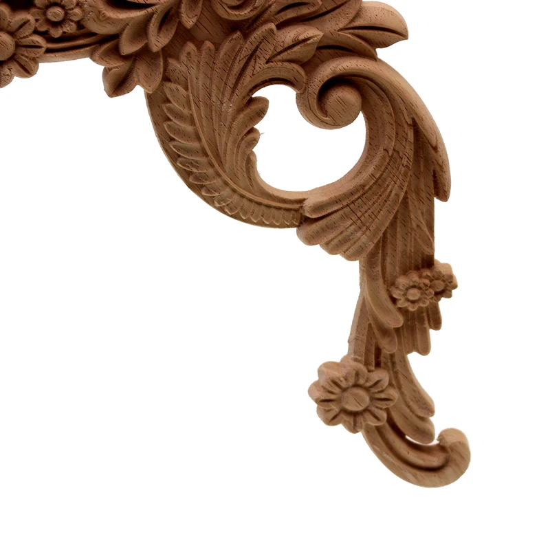 VZLX Wood Carved Onlay Appliques Carpenter Frame Decal Furniture Decoration Wooden Crafts Decorative Flower Ornament