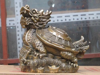 

free shipping S2202 Chinese Bronze hand-carved Bi Coin wealth character "fortune" Dragon Turtle