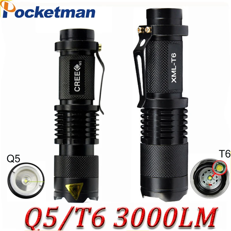 3000 lumens Mini Flashlight Cree T6 Q5 Flashlight Powerful Zoomable Tactical Flashlight Waterproof LED Torch Lanterna Flashlight