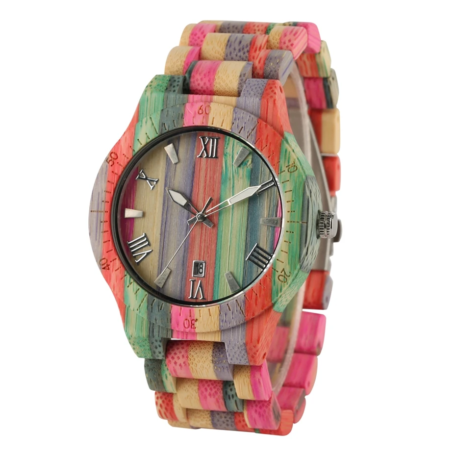 Men Women Fashion Colorful Wood Bamboo Watch Quartz Analog Handmade Full Wooden Bracelet Luxury Wristwatches  Gifts for Lovers 2020 (2)