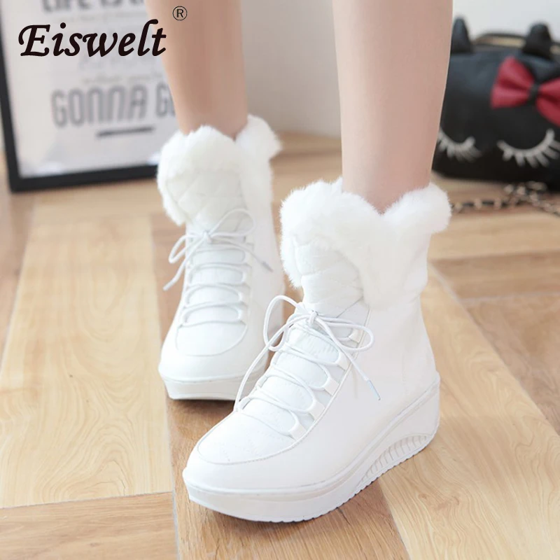 

EISWELT Winter Fashion Shoes Women Boots Solid Slip-On Soft Cute Women Snow Boots Round Toe Casual Winter Fur Ankle Boots