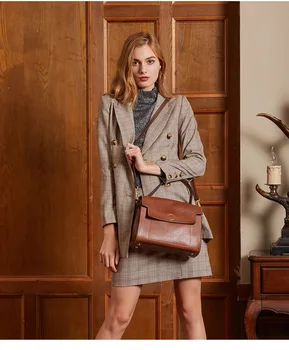 

WxfbBaby New joker women messenger bags casual flap pocket shoulder bag genulne leather boston handbags 2019 Purple brown black