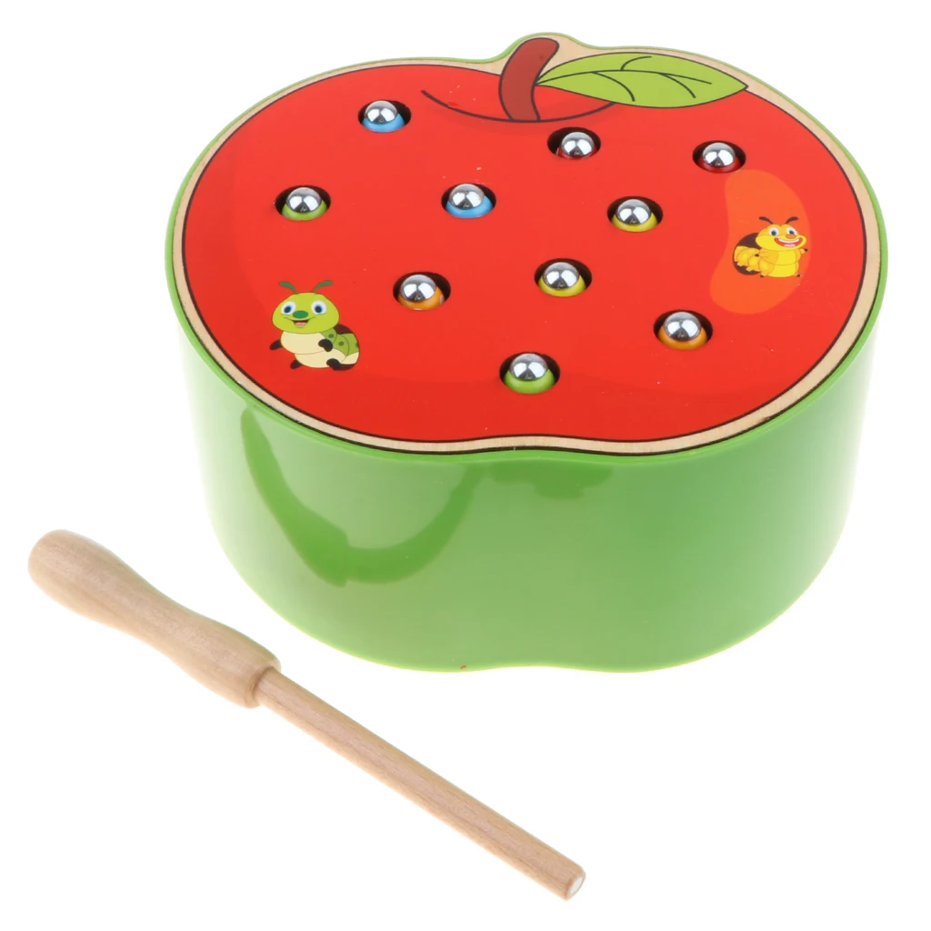 

Wooden Magnet Apple Bug Catching Kit With Rod, Kids Montessori Educational Toy