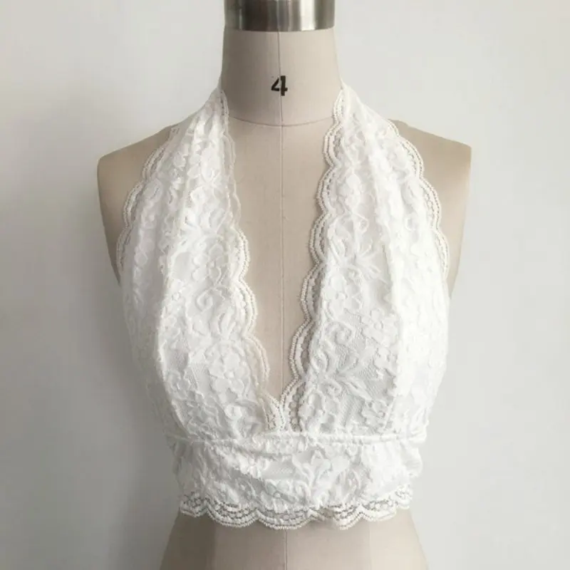 

Women Floral Sheer Lace Triangle Bralette Halter Bra Crop Top Lingerie vest Hot Selling