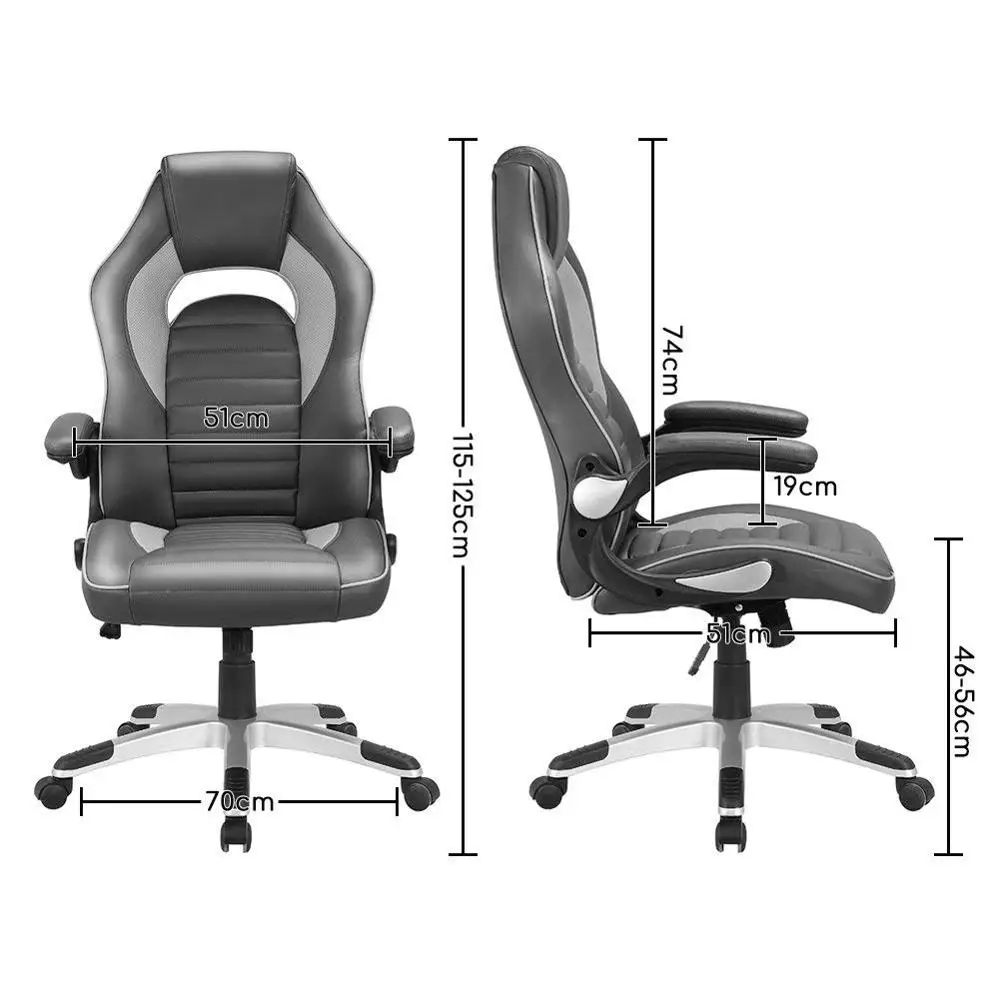 Leather Gaming Chair Pu Executive chair with Foldable Arms High Back Swivel Computer Reclining Chair