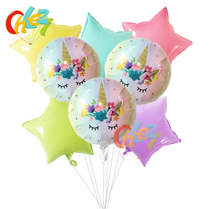 

8pcs Round Unicorn Foil Balloons 18 inch Candy Macarons Star balloon Birthday Wedding Party Decor supplies ballon baby shower