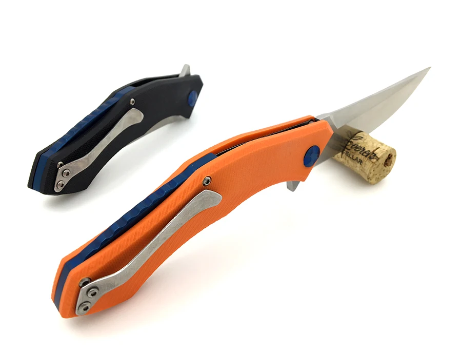 WTT D2 Tactical Folding Survival Knife Ball Bearing G10 Handle Blue Moon Hunting Combat EDC Tools Utility Camping Pocket Knives