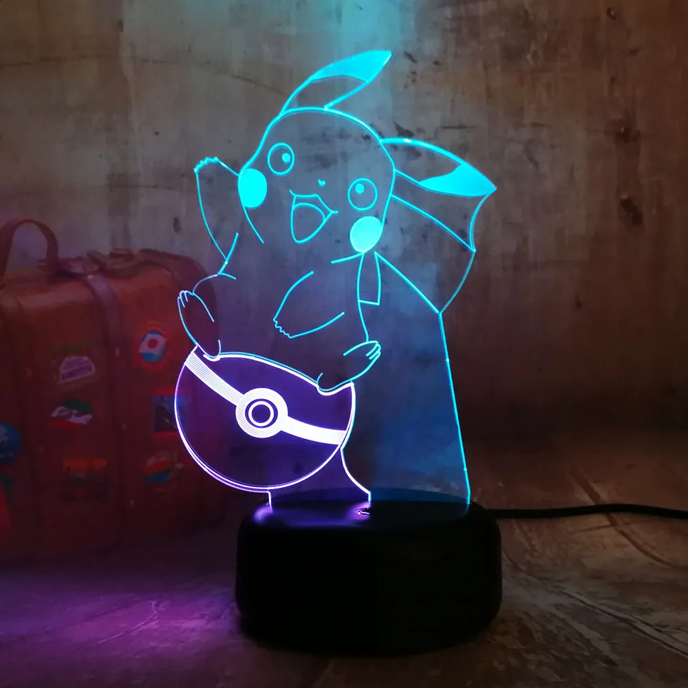 Милый покемон Пикачу 3D RGB светодиодный ночник смешанный 7 двойной цвет пеленальный столик лампа комната Рождественский подарок-украшение многоцветный детский подарок