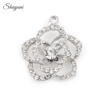 

20PCS Fashion Clear Rhinestone Crystal Rose Flower Charms Pendant fit Necklace DIY Jewelry Findings 24*21mm