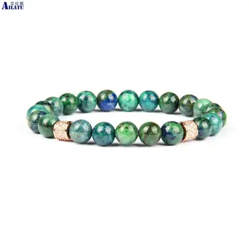 

Ailatu Clear Cz Cylinders Beaded Bracelet with 8mm Natural Lapis Lazuli Phoenix Stone Beads Top Quality