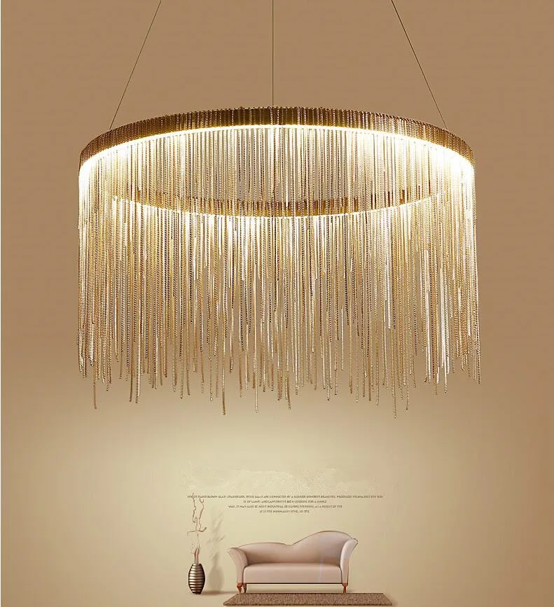 European Art Design Chain Chandelier Lights Chrome Aluminum