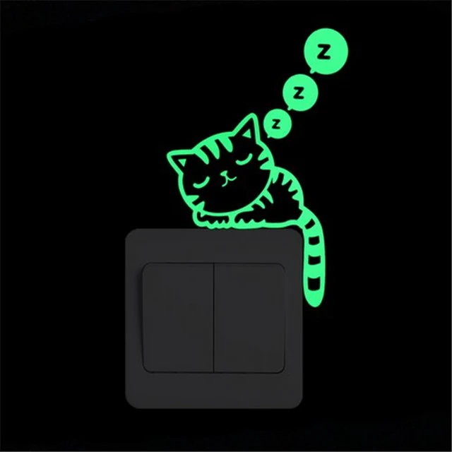 Funny Cat Dog Switch Stickers Glow In The Dark Wall Mural Art Kids Room Home Decoration Fairy Star Moon Luminous Pvc Wall Decals 4