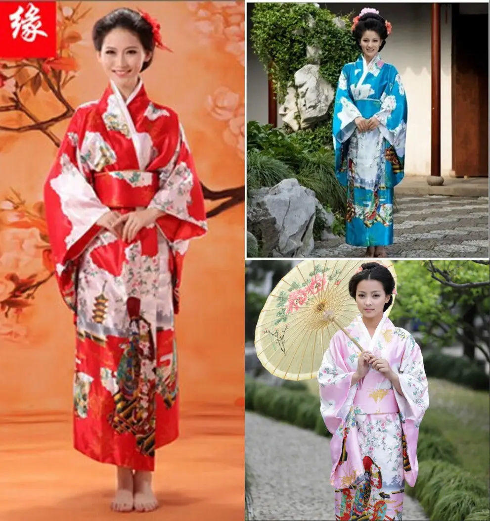Горячее предложение традиционный японский платье womwen женские туфли на плоской подошве шелковое кимоно в винтажном стиле платье юката кимоно Оби платье традиционное японское кимоно