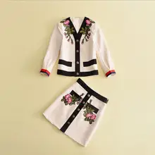 European and American women’s wear 2017 Autumn new fund Long sleeved embroidered coat Skirt suits