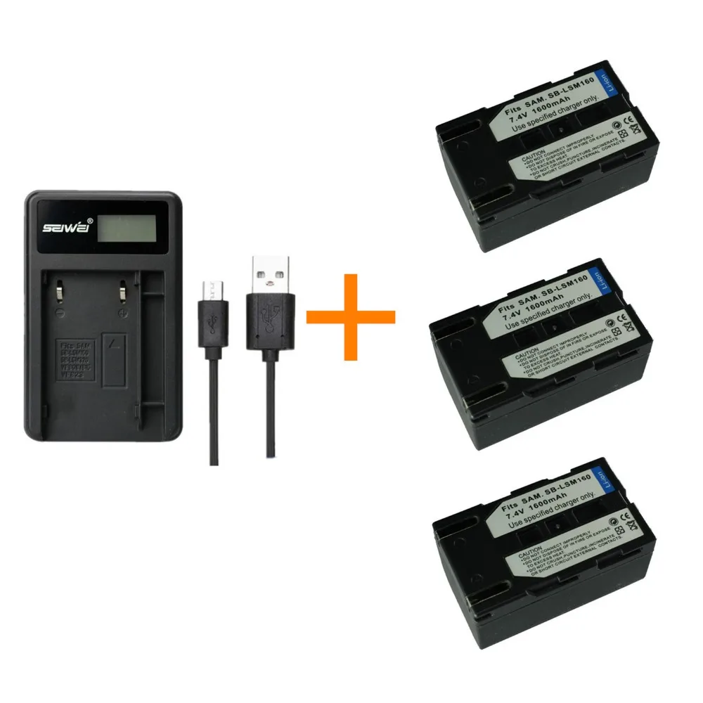 3 pcs 1600 mAh SB-LSM160 SBLSM160 Battery With Single LSM160 Charger for Samsung SC-D351 VP-D351 VP-D352 | Электроника
