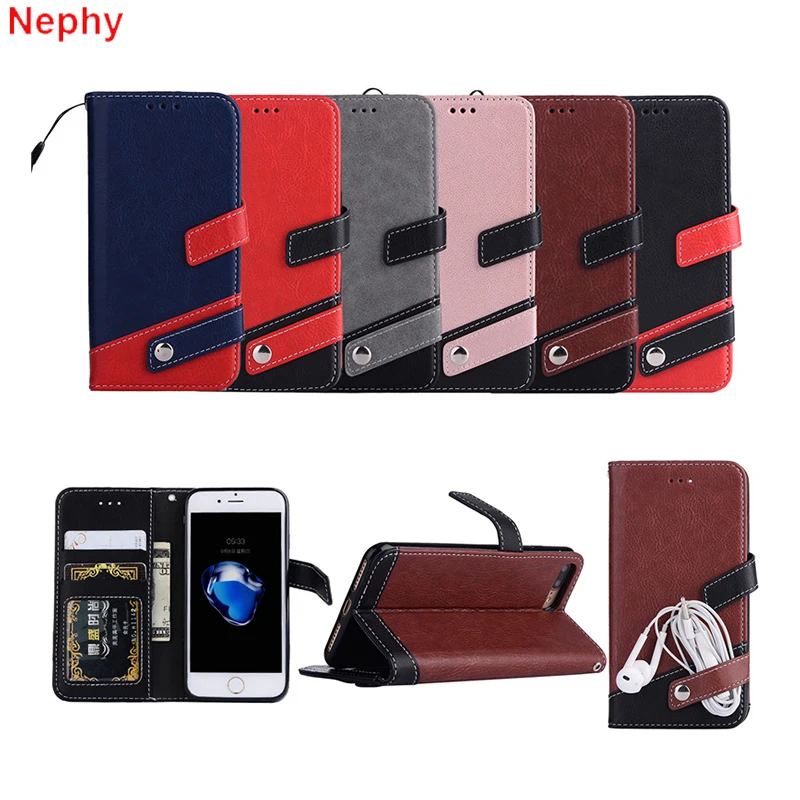

Nephy Bracket Leather Cell Phone Case for iPhone X 10 6 6S 7 8 Plus 5S 5 s SE 6Plus 6SPlus 7Plus 8Plus flip wallet Strap Cover
