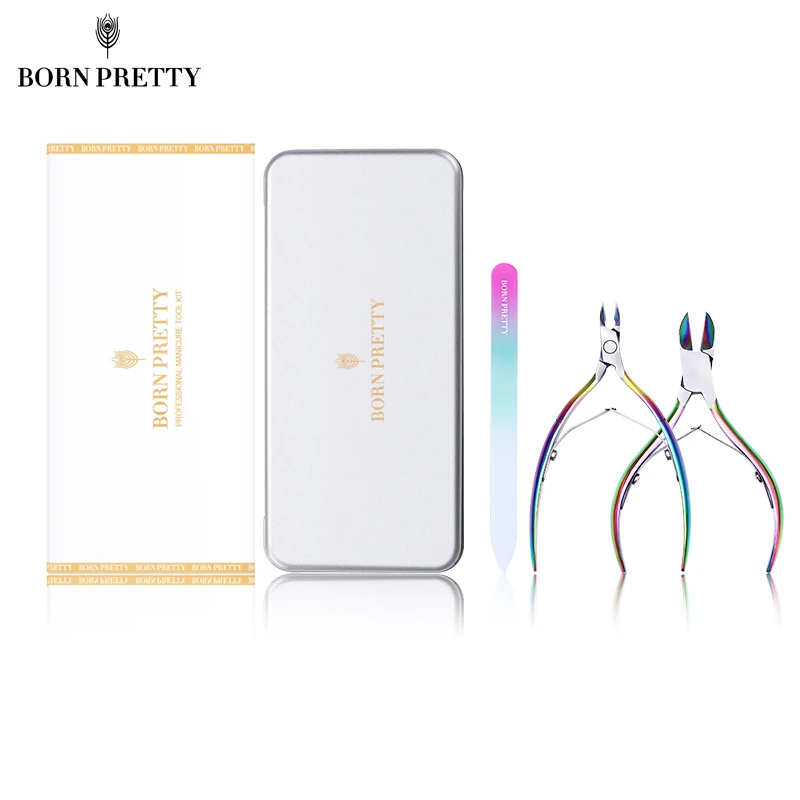 

BORN PRETTY Rainbow Nail Cuticle Remover Tool Set with Box Trimmer Nipper Matte Handle Nail File Manicure Tools Kit