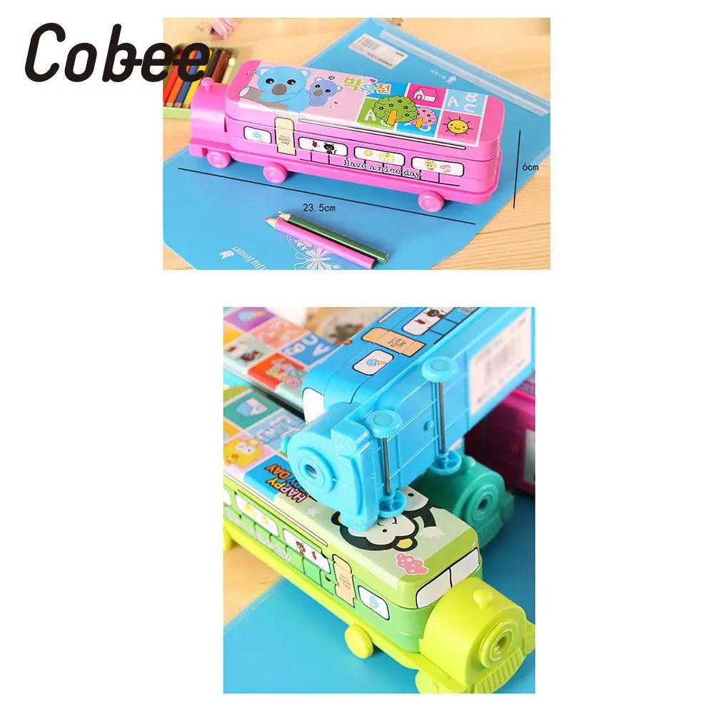 

Pencil Case Pen Bags Stationery Box with Sharpener Holder Multi-Functional Children Cartoon Double Layer