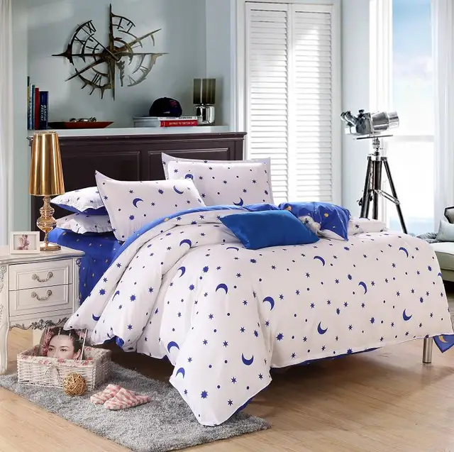 Brand New Night Sky Bedding Blue Moon Printed Bedclothes Soft Cotton