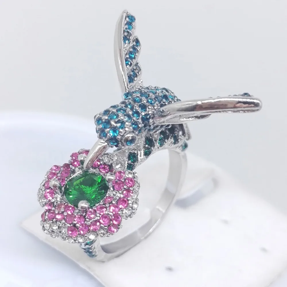 Fashion Women's Silver Plated Crystal Rhinestones Bird Flower Ring Wedding Engagement Jewelry Gift #267974