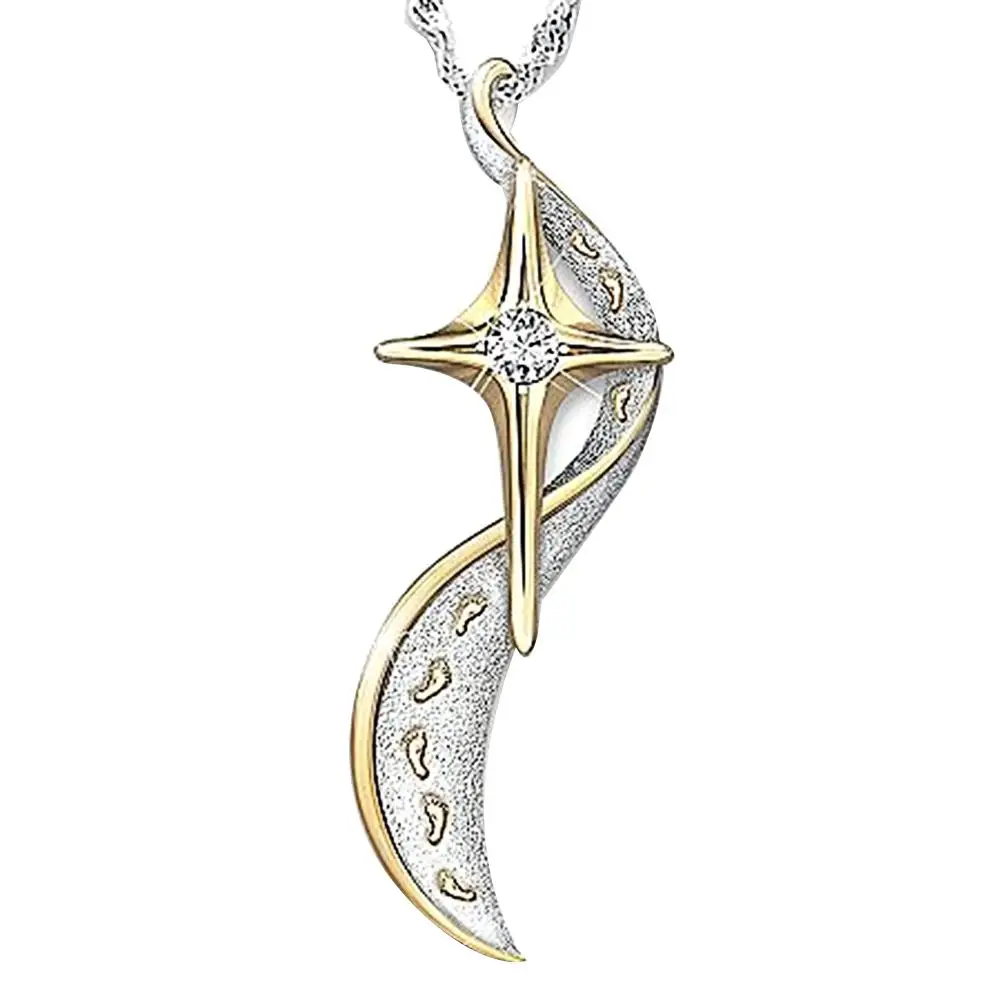 Hot Fashion Women Dual Color Footprints Cross Engraved Rhinestone Inlaid Pendant Necklace Jewelry | Украшения и аксессуары