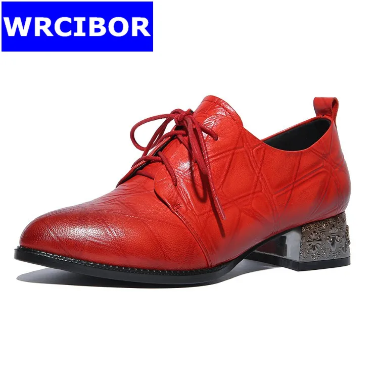 Genuine leather Flat Oxford Shoes pointed toe font b Woman b font Flats Lace up 2017