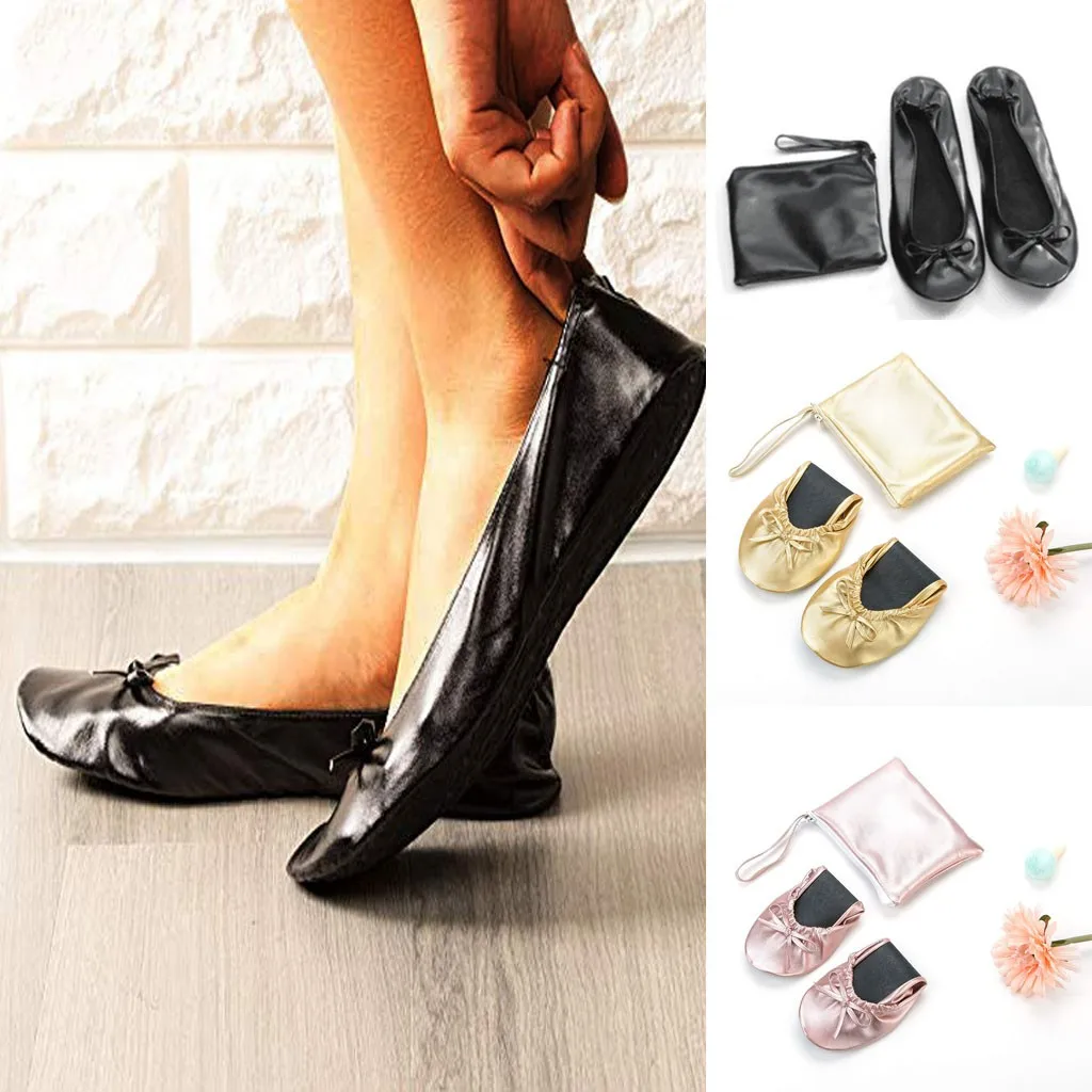 

Women's Folding Portable Travel Ballet Flat Roll Up Slipper Pack Up Set Shoes