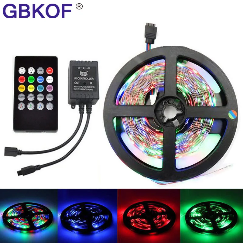 

IP65 Waterproof 5M 10M 3528 RGB LED Strip Lights 60LEDs/M DC 12V LED tape ribbon with Music/24Keys IR RGB remote controller