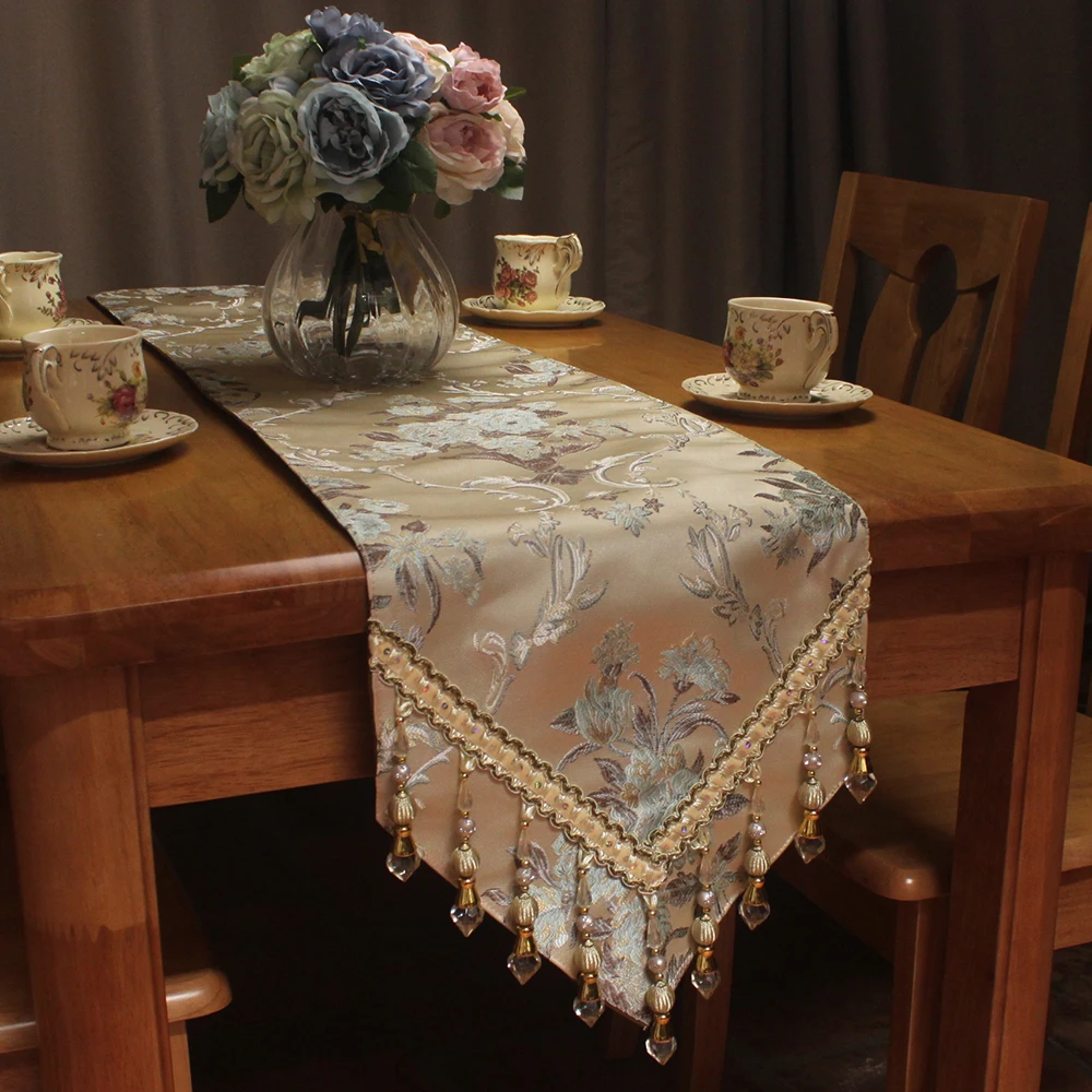 beige light brown european elegant luxury table runner for wedding