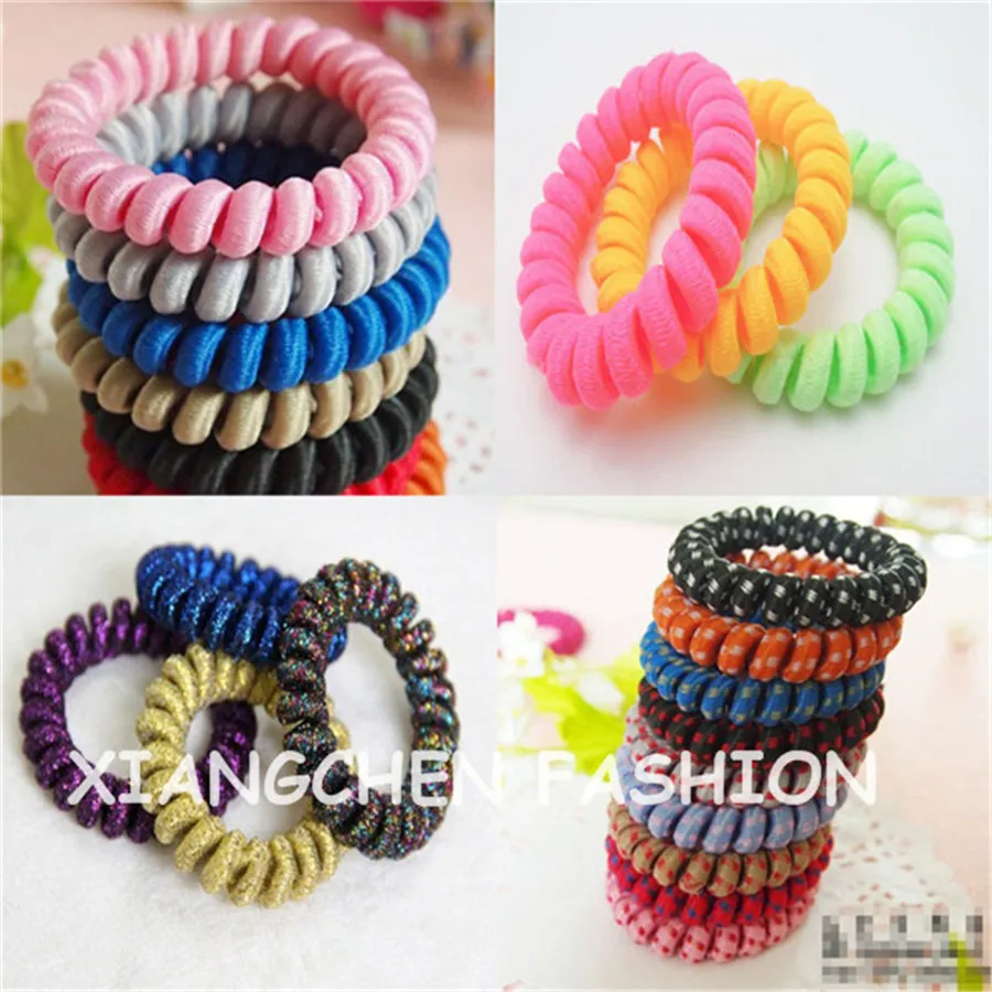 

100PCS Fabric Telephone Wire Hair Band Wrapped Cloth Design Ponytail Holder Elastic Phone Cord Line Hair Tie Hair Accessories