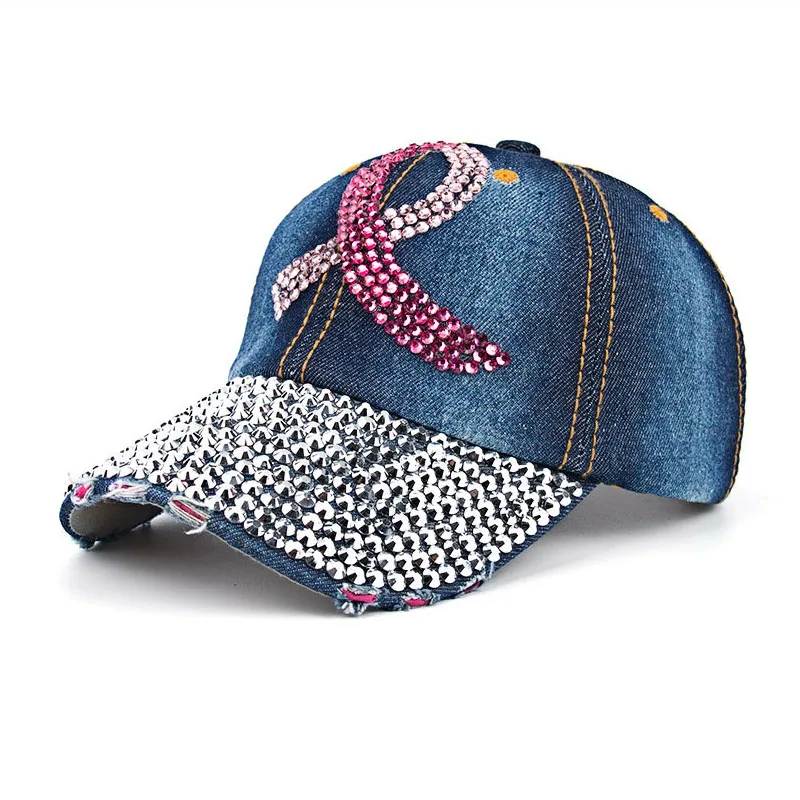 Цветная лента для женщин шипованные Кристаллы Стразы бейсболка с пайетками розовый Swag модная шикарная Повседневная шляпа женская уличная шляпа - Цвет: Синий