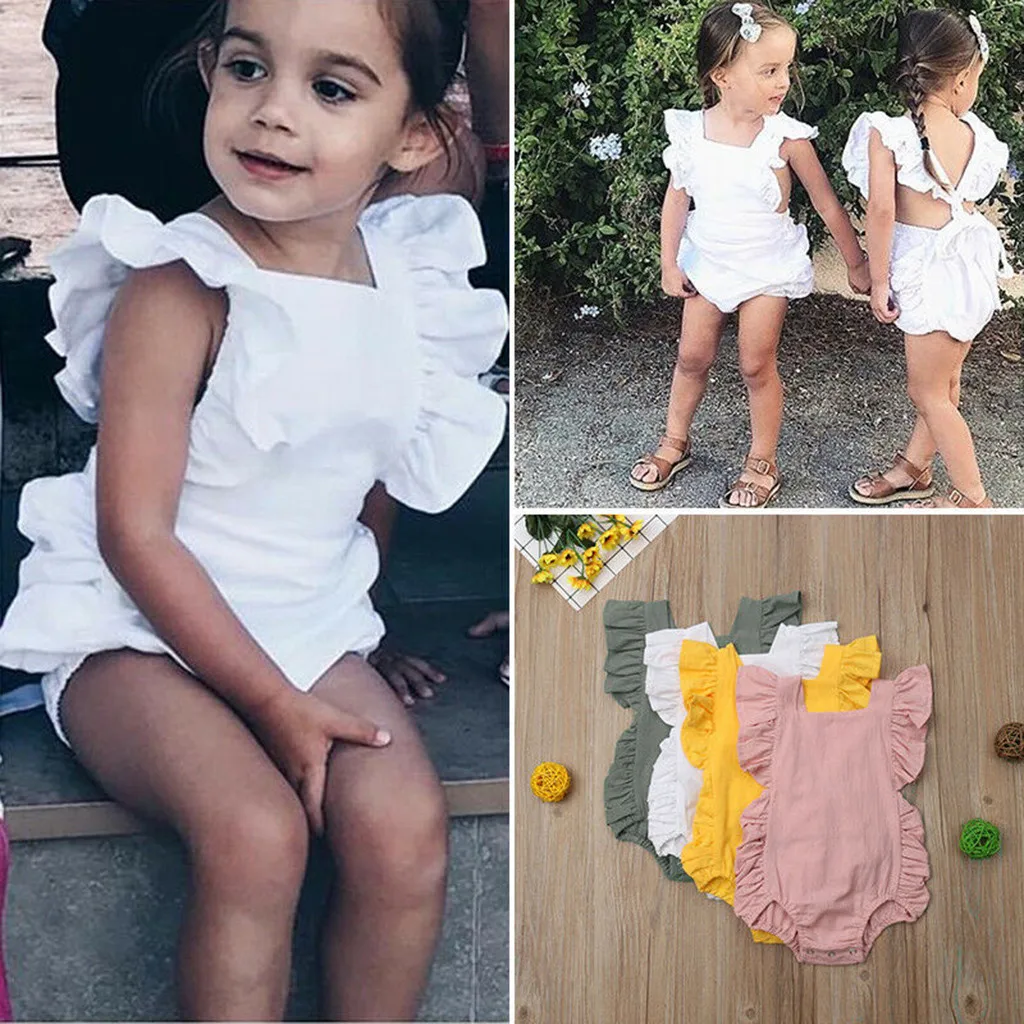 

Baby Girls Clothes Newborn Infant Baby Girls Color Solid Ruffles Backcross New Arrival Romper Bodysuit Outfits vetement fille