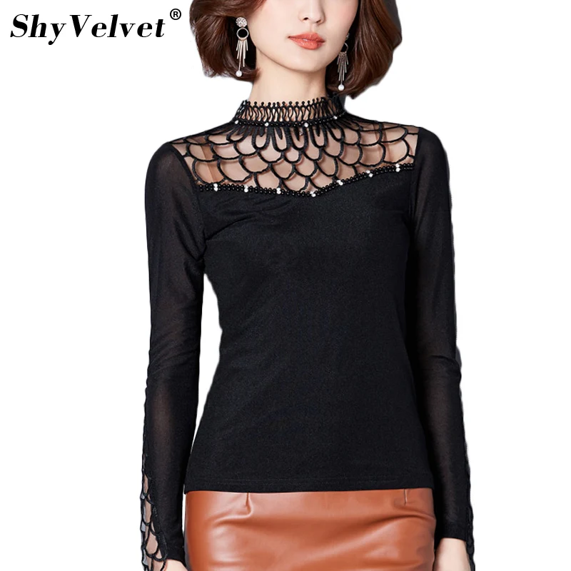 Women's Summer Fashion Black Fishnet Tops Sexy Hollow Long Sleeve