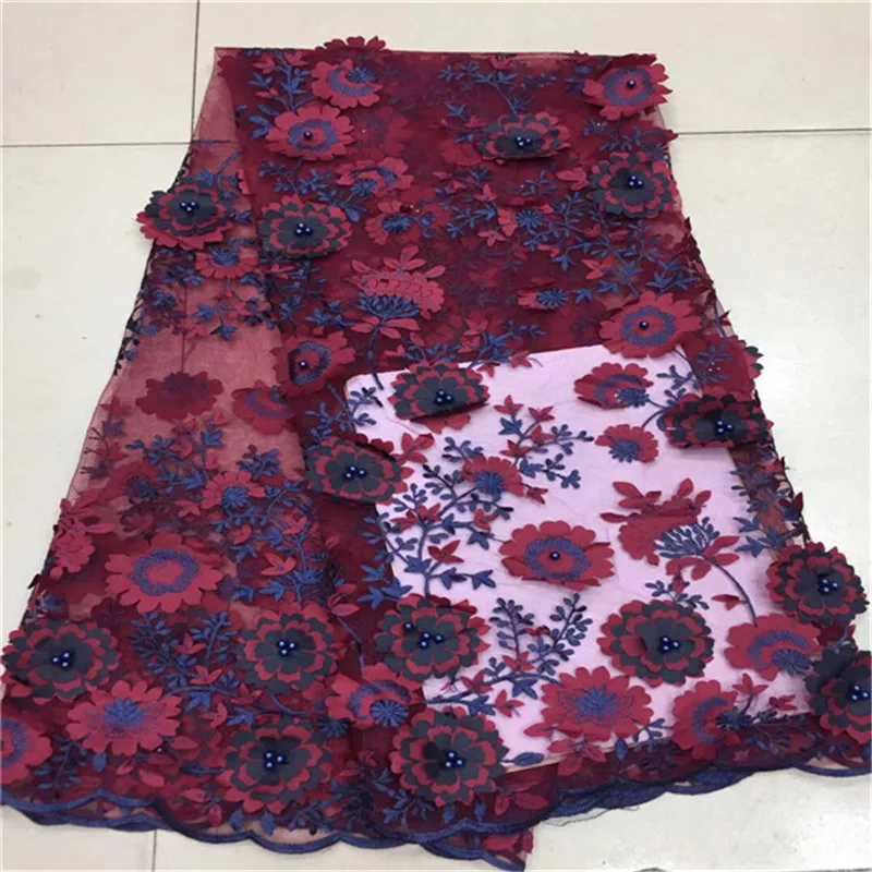 

Latest 3d Lace Fabric 2018 High Quality Red Embroidery Lace French Tulle Lace Fabric Cord Laces For Nigerian Party
