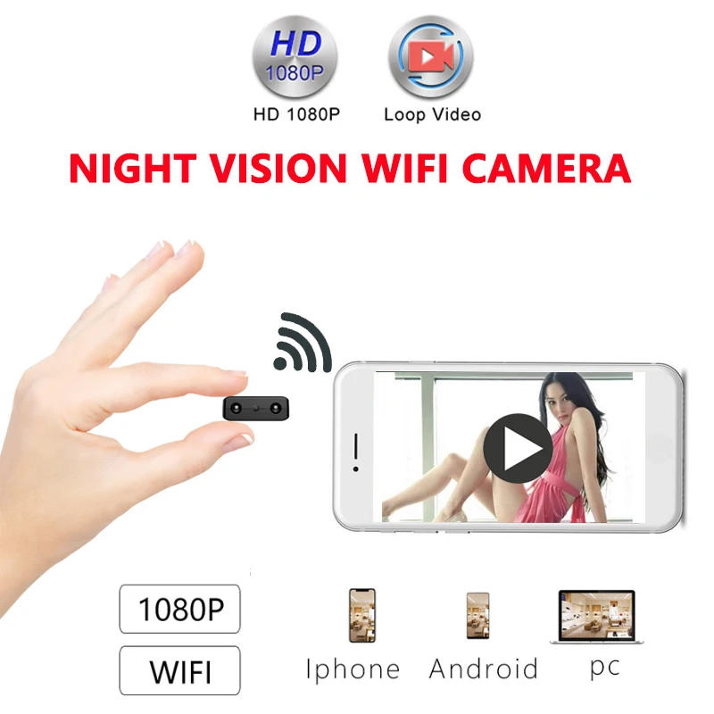 Мини камера видеонаблюдения HD 1080p с поддержкой Wi Fi и функцией ночного
