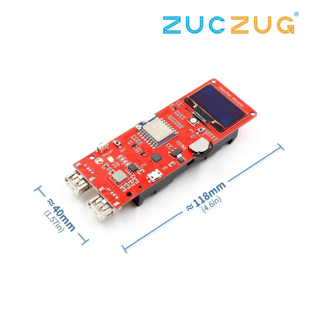 

DSTIKE WiFi Deauther Monster ESP8266 1.3OLED 8dB Antenna 18650 power bank 2A quick charging 2USB 2.8A output no PB WiFi