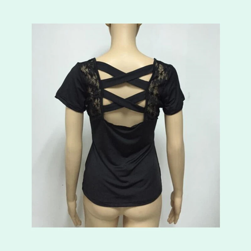 

Women Sexy Lace T-shirt Short Sleeve Black Linen/Cotton Club Party Summer Tshirts 2019 Top Fashion Spring Clothes Streetwear