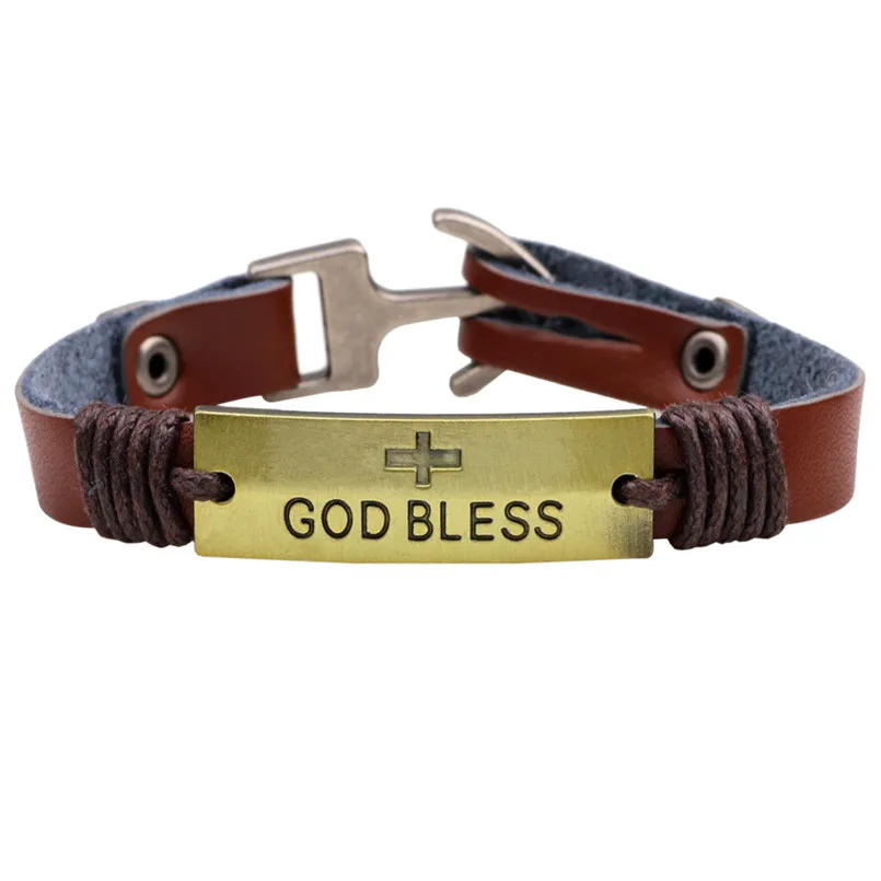 

Jesus Cross Bracelet For Women / Men Faith God bless Leather Bracelets & Bangles Jewelry Accessory YWQR2247